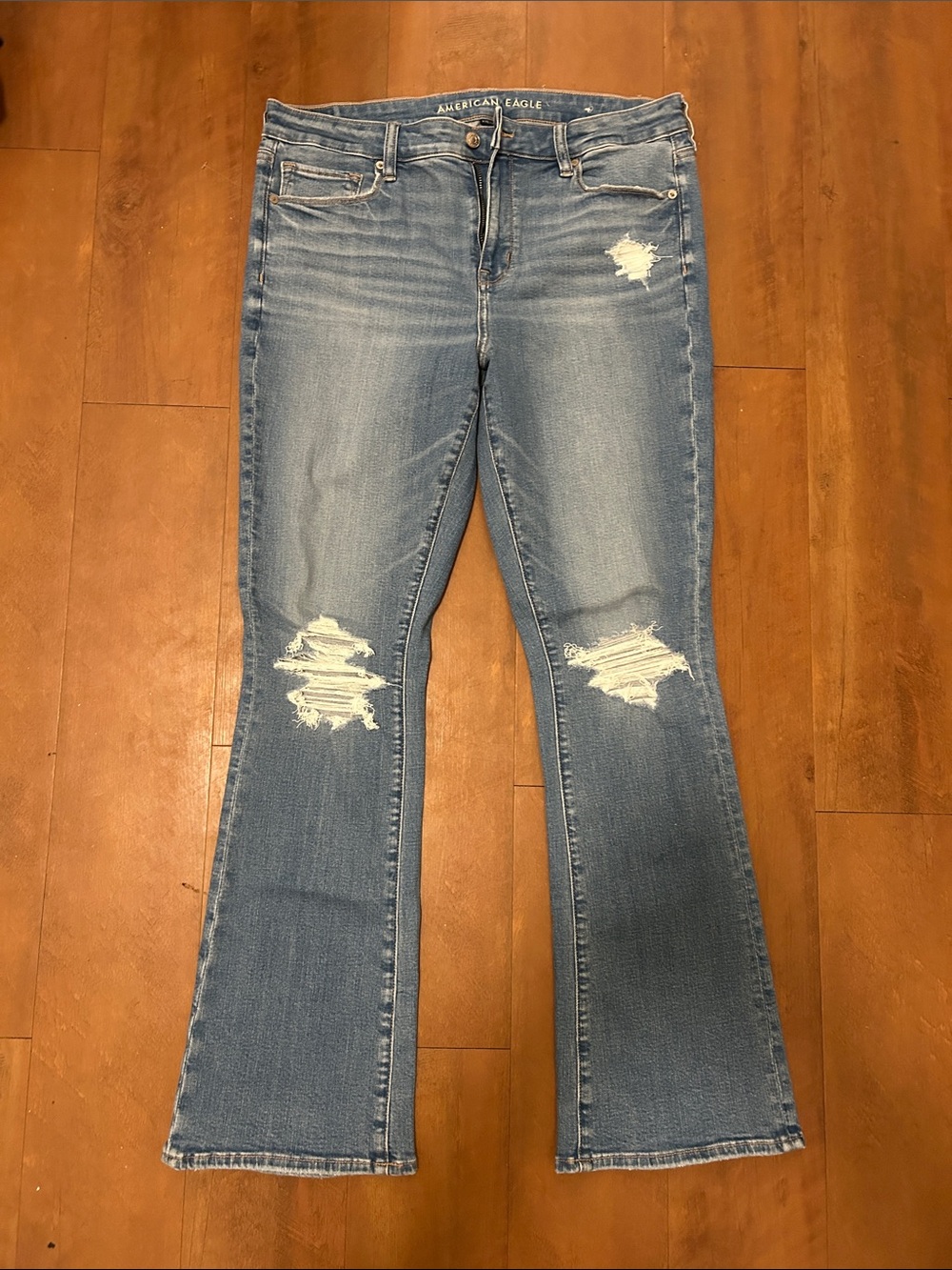 American Eagle Outfitters Light Blue Distressed Flare Jeans